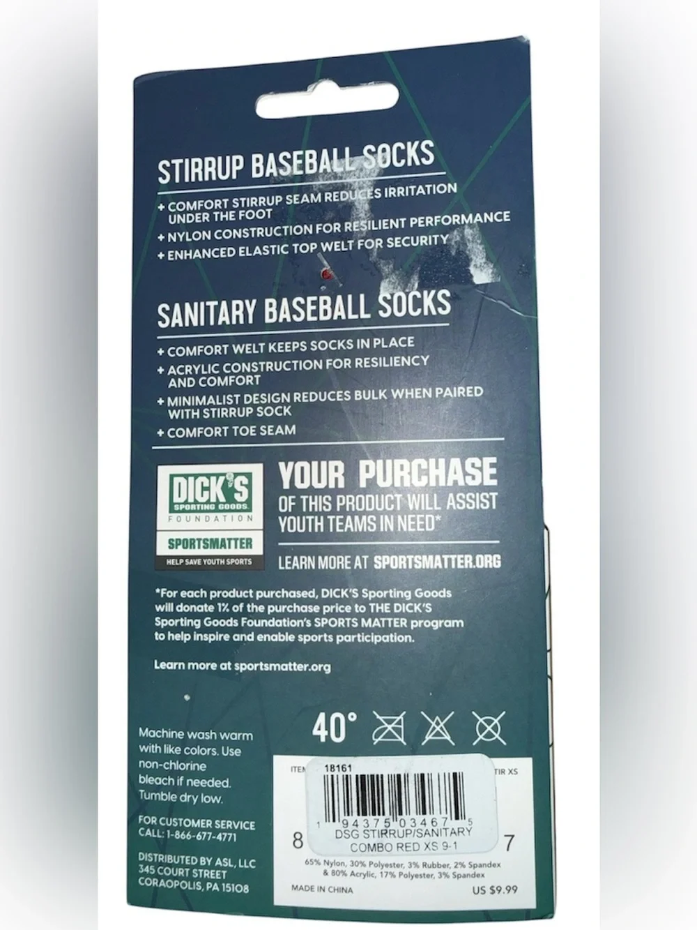 DSG Stirrup + Sanitary Baseball Socks Combo Pack XS Youth 9K-1Y  Red and White